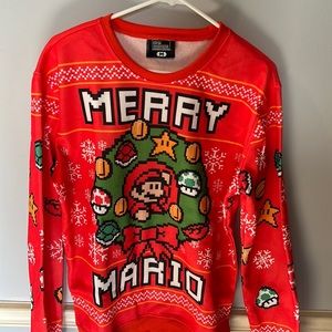 Super Mario Bros. Mario ugly Christmas sweater.